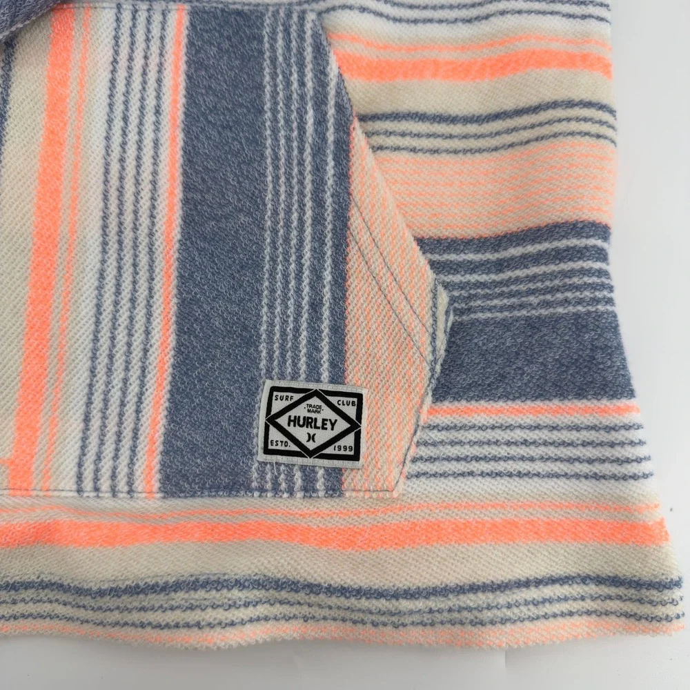 NEW Hurley Boys Beach Hoodie Blue Orange‎ Striped Henley Pullover Size 10/12